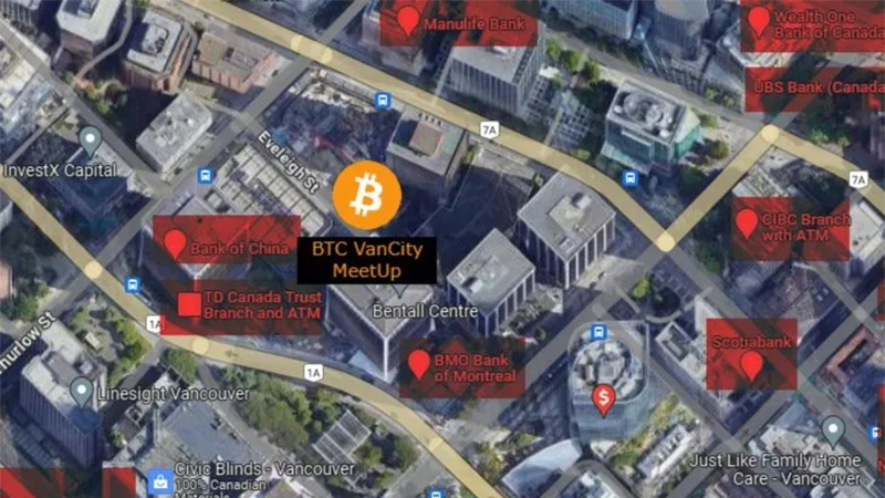 VanCity Bitcoin Meetup Funk Coffee Bar Map